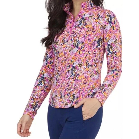 NWT IBKUL Marissa Paisley Quarter Zip Pullover Sz XS Hot Pink Floral Long Sleeve - Picture 13 of 13